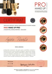 Agata Pustola Makijazystka Certyfikat make up pro 2018