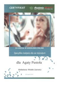 Agata Pustola Makijazystka szkolenie Certyfikat makijaz kobiety dojrzalej 2019
