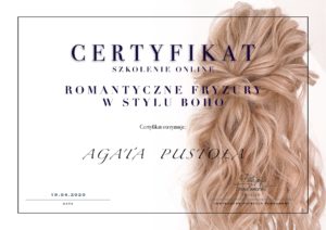 Certyfikat fryzury fale boho