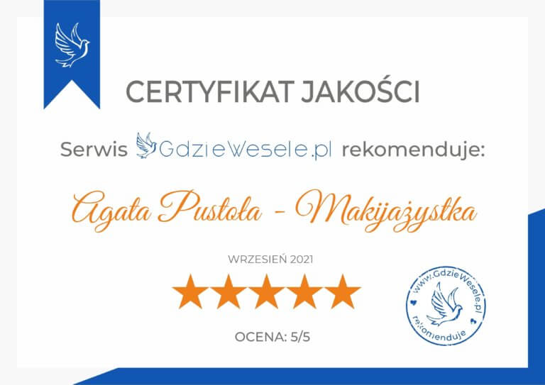 Agata Pustoła - Makijażystka Certyfikat Gdzie wesele