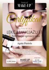 Certyfikat Agata Pustola lekcja makijazu stylizacja oprawy oka