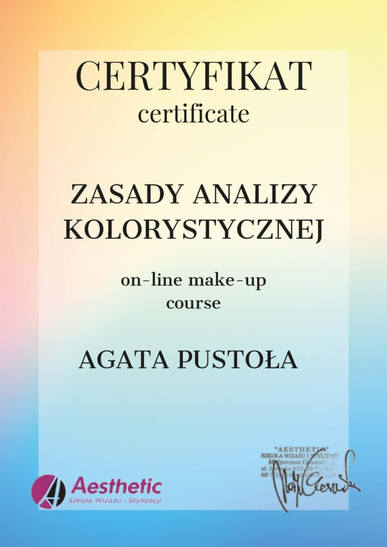 Certyfikat Zasady analizy kolorystycznej