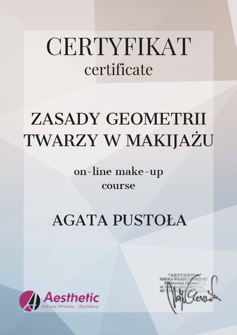 Certyfikat Zasady geometrii twarzy w makijazu