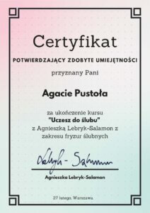 Certyfikat uczesz do ślubu